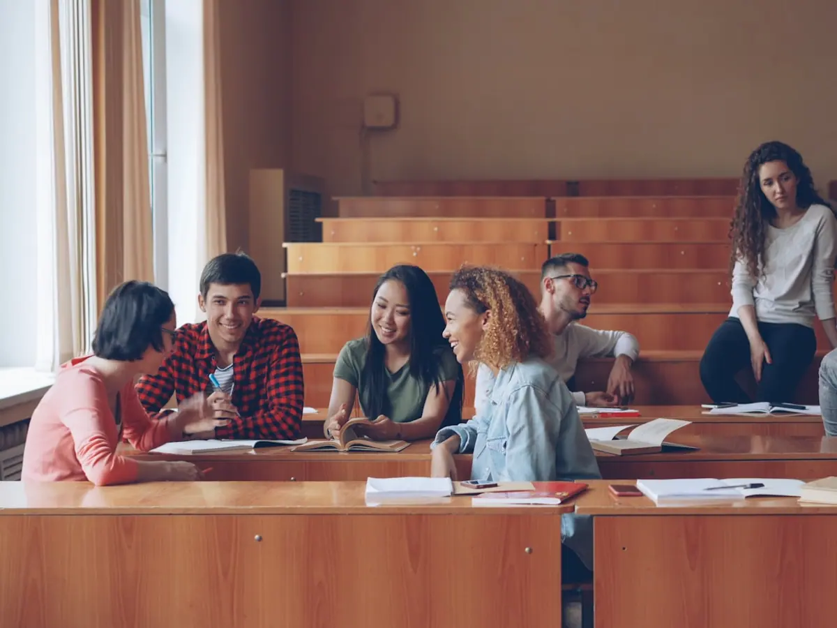 Students in a lecture hall setting