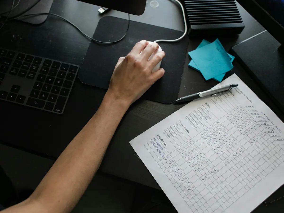 Processing paperwork at a workstation