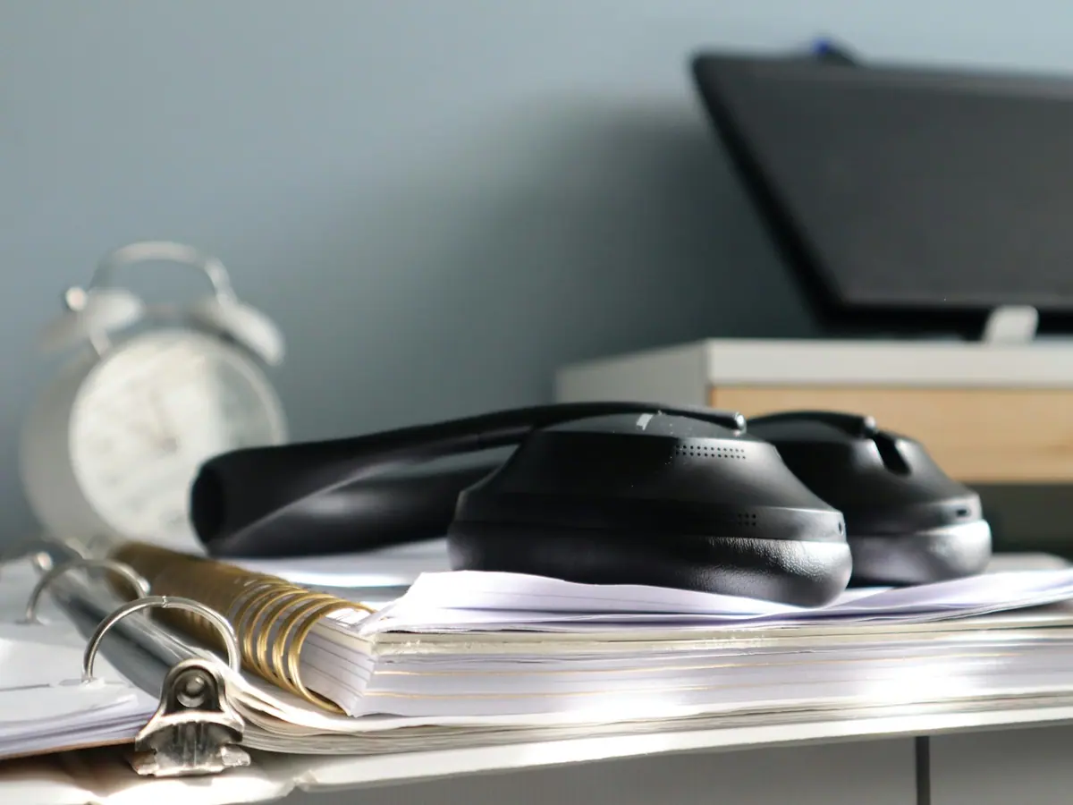 Desk set up for document review